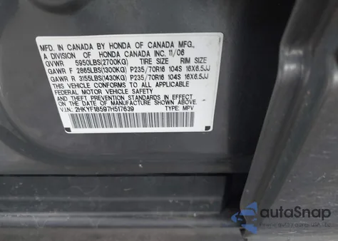 2007 Honda Pilot Ex-L z USA, uszkodzony, nr VIN 2HKYF18597H517639